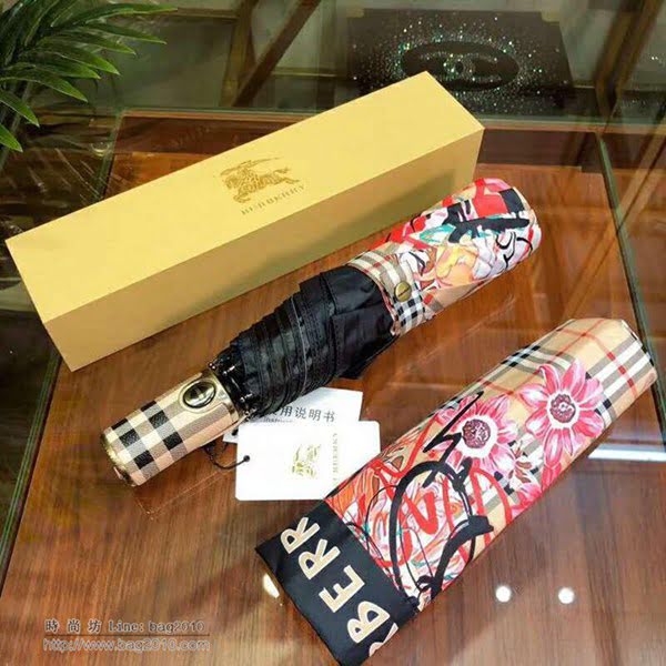 BURBERRY巴寶莉傘 專櫃夏季新款 全自動折疊晴雨傘 田園花卉圖案 防曬隔熱 防紫外線  zm1034